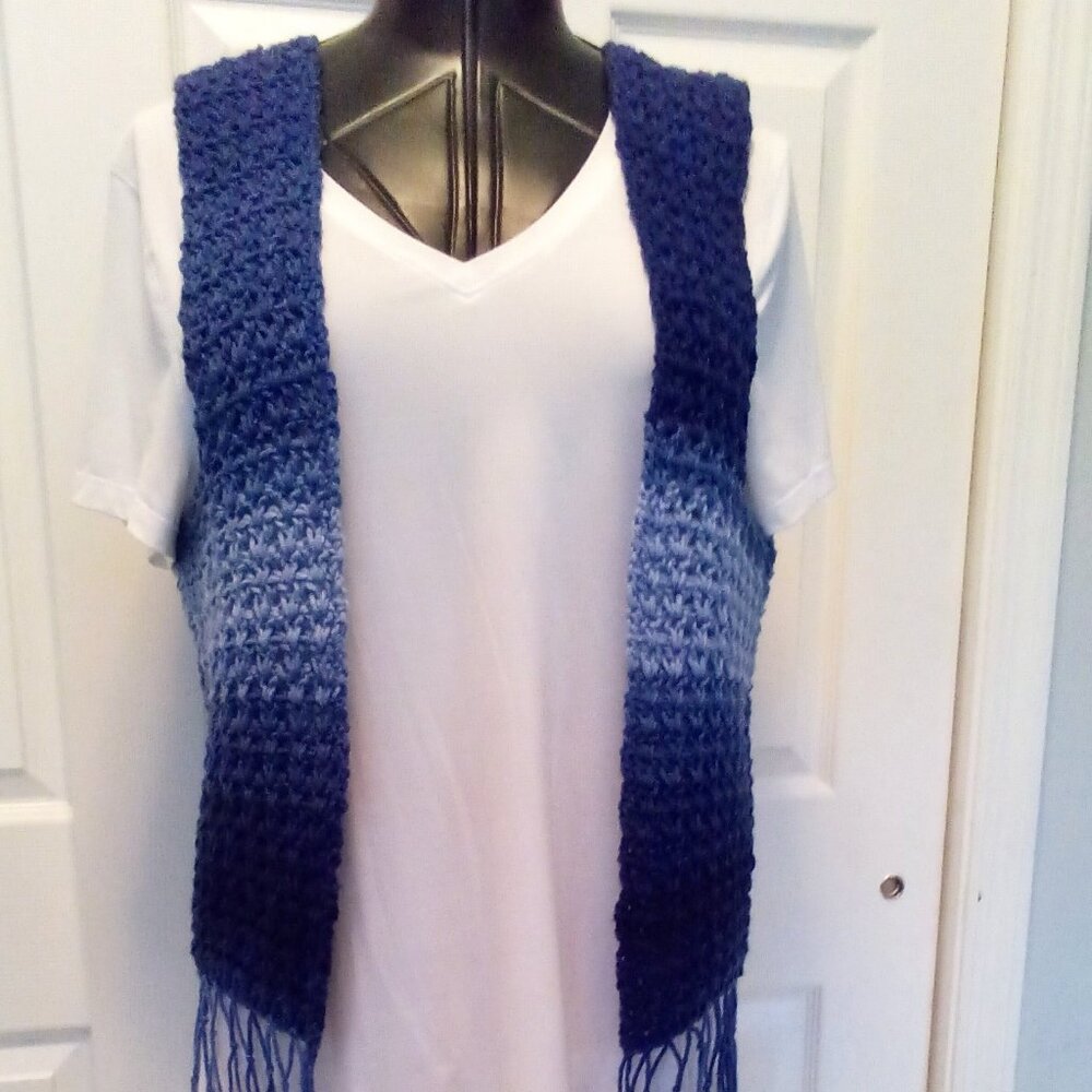 Hand crafted crochet Divine Vest, color blue, size M/L
